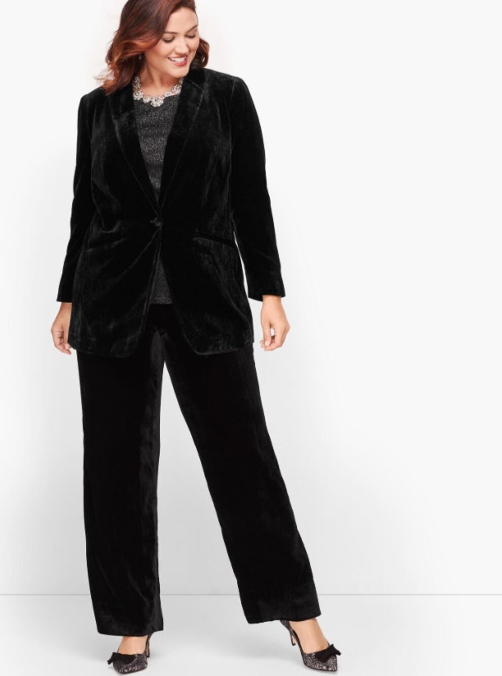 Talbots Velvet Blazer 12 Black Jacket Academia Office Career Capsule Glam